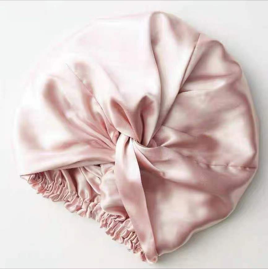 Borong Bonnet Rambut Satin Tersuai Dengan-Logo-Wanita-Dan-Kanak-kanak-Bonet Dua Lapisan-merah jambu